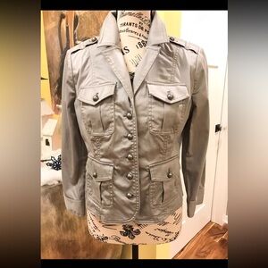 White House Black Market cropped military jacket, color is mercury/ gray